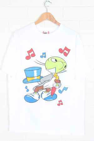 DISNEY Jiminy Cricket "Give A Little Whistle" Pinocchio Front Back T-Shirt USA Made (L)