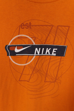 NIKE Orange Spell Out Logo '71' Graphic Print Tee (L)