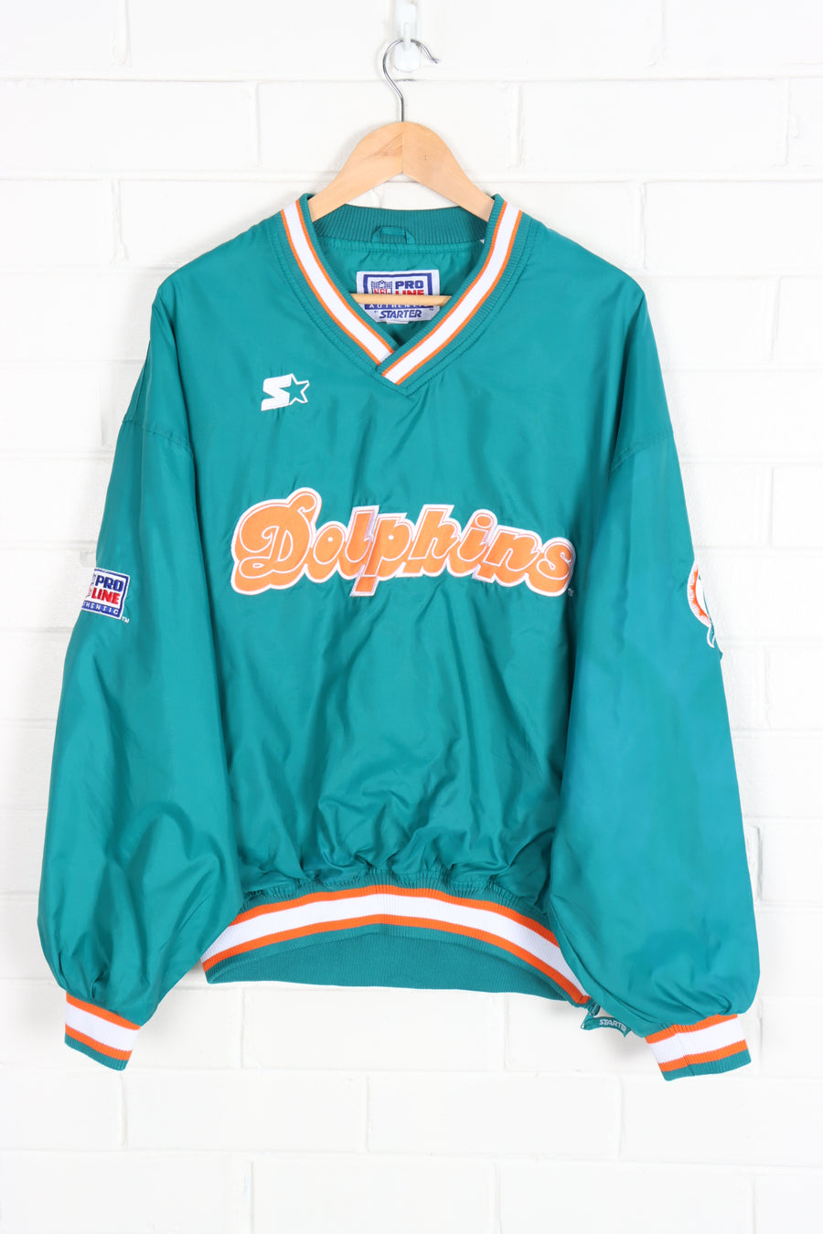 STARTER Vintage Miami Dolphins Teal V-Neck Pullover (XL)