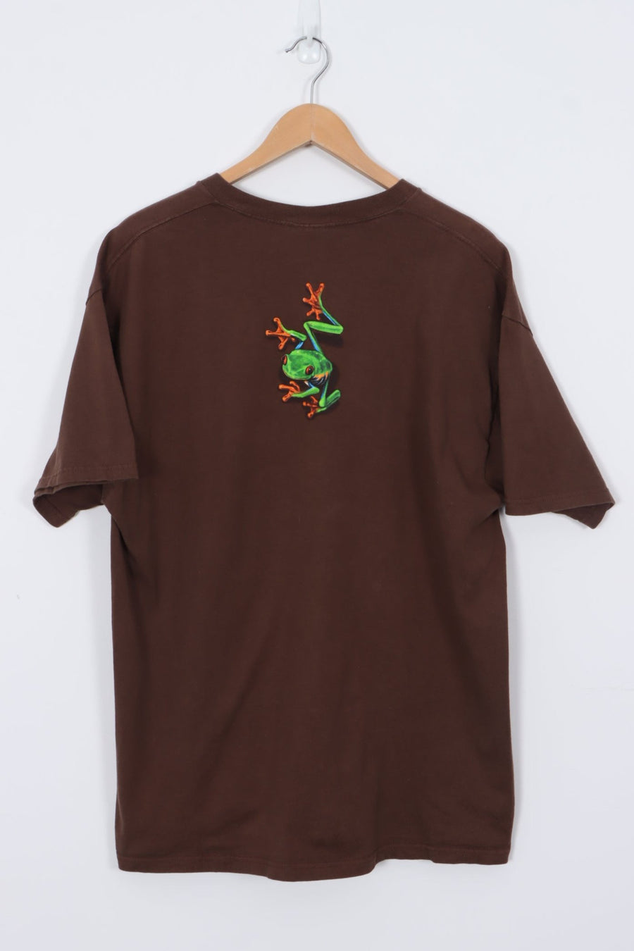 Brown 90s Belize Destination Vacation Tree Frog Graphic Print Tee (XL)