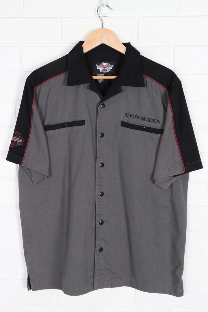 HARLEY DAVIDSON Grey Black Red Spell Out Logo Shirt (L)