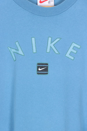 NIKE Blue Swoosh Spell Out T-Shirt USA Made (Women's S-M)