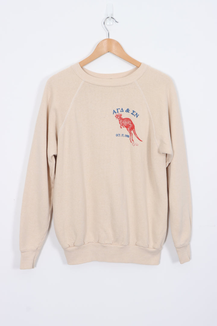 Vintage 1988 Aussie Kangaroo Graphic Beige Sweatshirt (M)