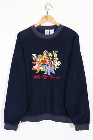 DISNEY Winnie The Pooh "100 Acre Wood Friends" Navy Fleece Sweatshirt (M-L)
