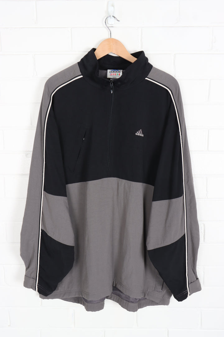ADIDAS Embroidered Grey & Black 1/4 Zip Jacket (XL-XXL)