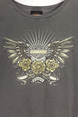 HARLEY DAVIDSON Embellished Wings & Roses Y2K T-Shirt (Women's M)