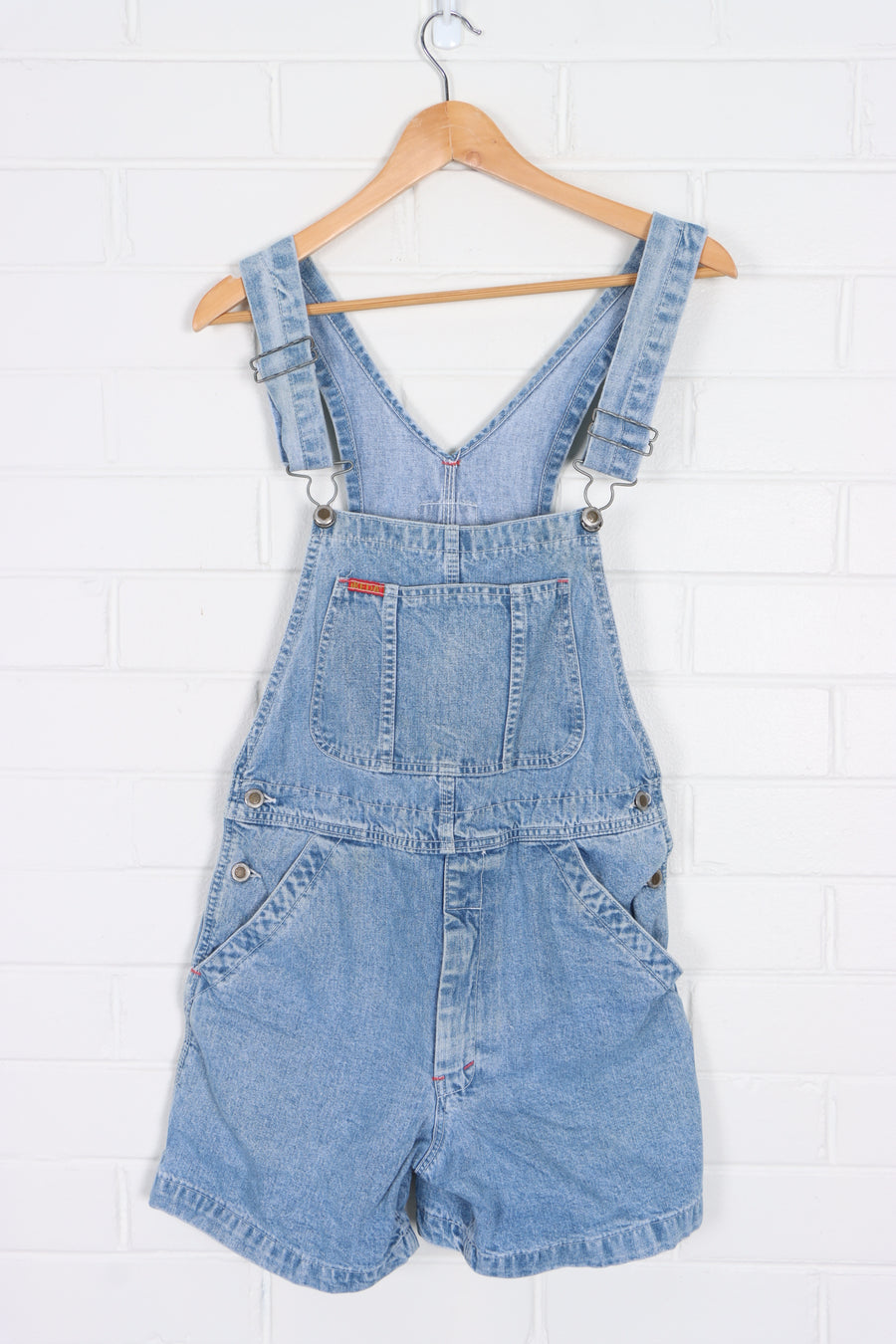 90s IKEDA Light Blue Wash Short Denim Overalls Made In Canada (Women's S) - Vintage Sole Melbourne