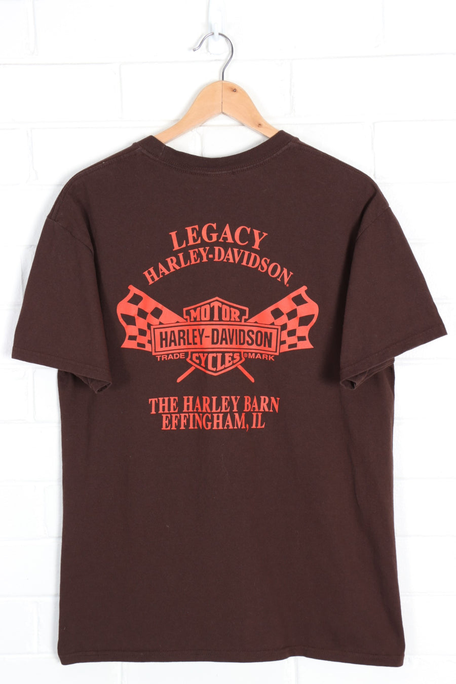 Brown HARLEY DAVIDSON Legacy Hog Biker Front & Back Tee (L) - Vintage Sole Melbourne