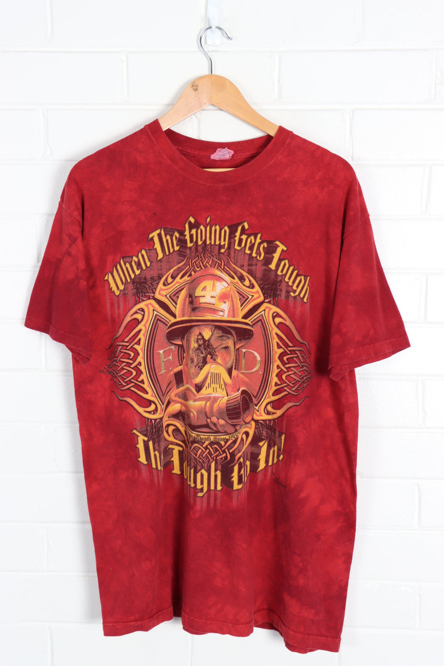 THE MOUNTAIN Firefighter 'The Tough Go In' Red Tie-Dye Tee (L) - Vintage Sole Melbourne