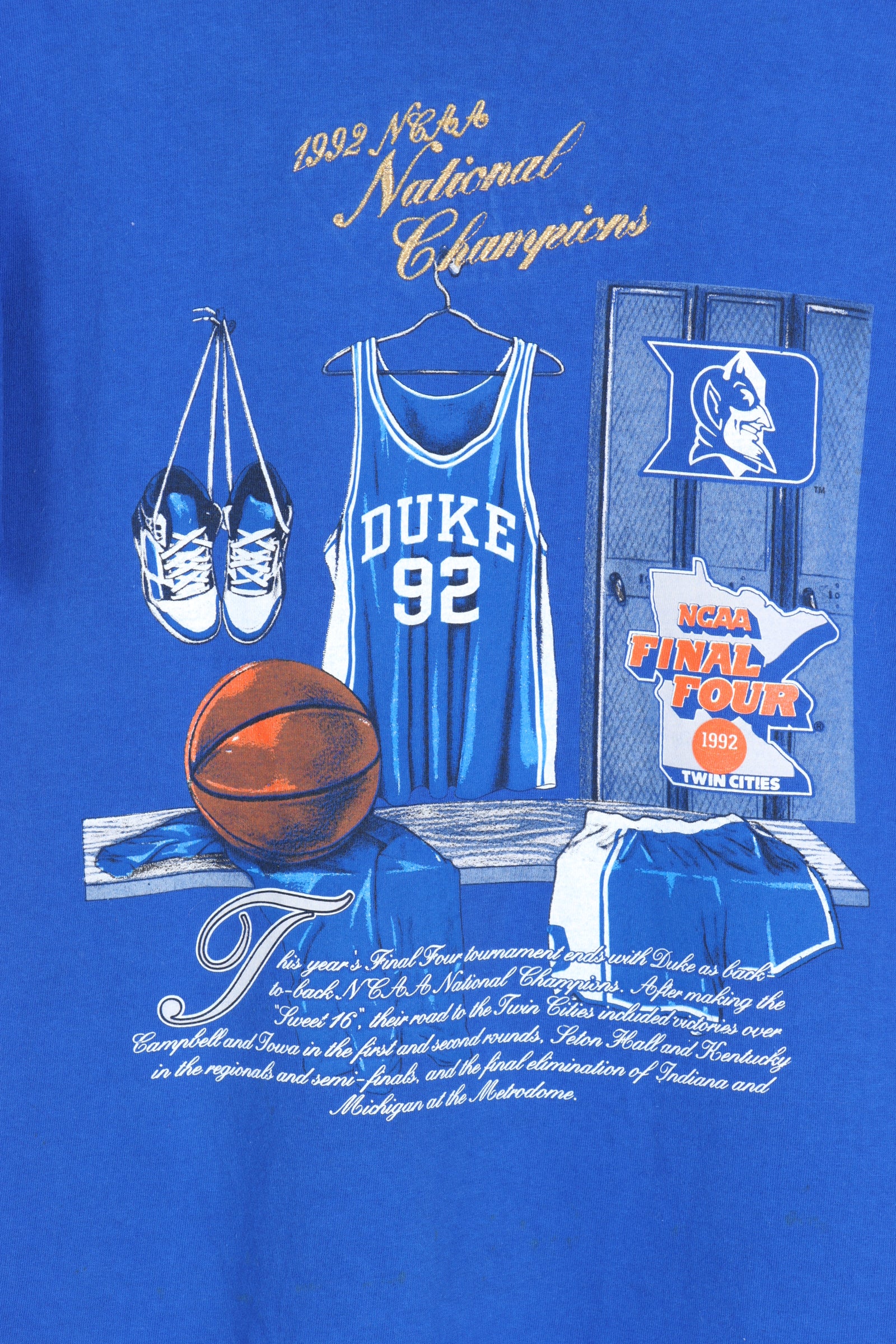 1992 Vintage Duke Devils College Basketball Gold Embroidered Print Tee |  Vintage Sole Melbourne